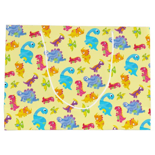 Cute Pastel Gele Uniseks Baby Dinosaur Verjaardag Groot Cadeauzakje (Achterkant)