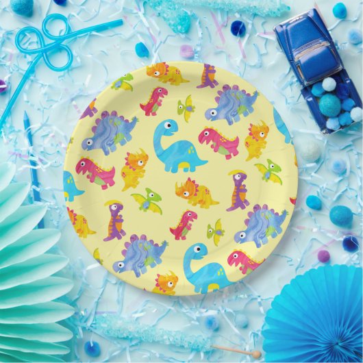Cute Pastel Gele Uniseks Baby Dinosaur Verjaardag Papieren Bordje (Feest)