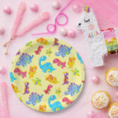 Cute Pastel Gele Uniseks Baby Dinosaur Verjaardag Papieren Bordje (Feest)