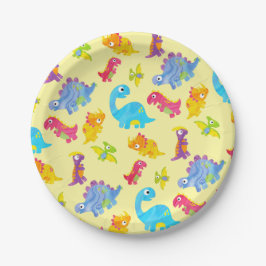 Cute Pastel Gele Uniseks Baby Dinosaur Verjaardag Papieren Bordje