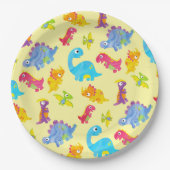 Cute Pastel Gele Uniseks Baby Dinosaur Verjaardag Papieren Bordje (Voorkant)