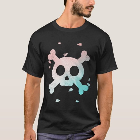 Cute Pastel Goth Garment Pink and Blue Skull Sakur T-shirt (Voorkant)