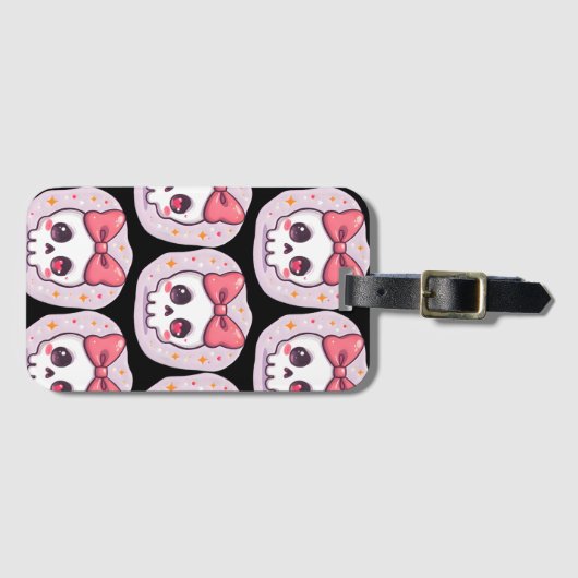 Cute Pastel Goth Skull with Bow Bagagelabel (Voorkant (horizontaal))