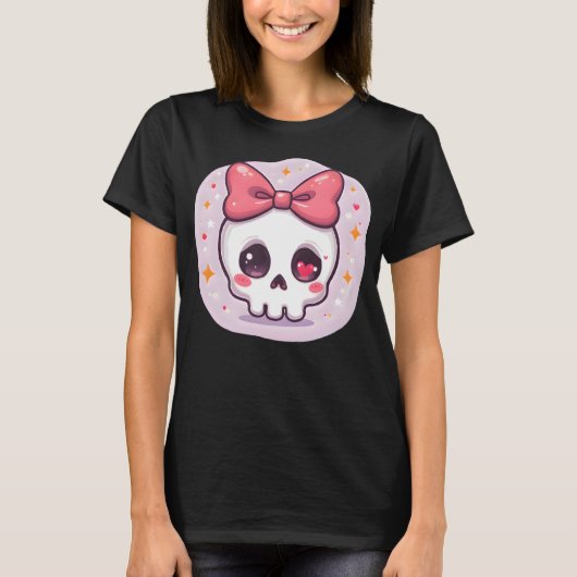 Cute Pastel Goth Skull with Bow T-shirt (Voorkant)