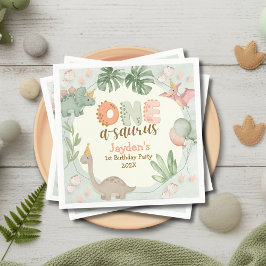 Cute Pastel Green Dinosaur One A Saurus Birthday  Servet