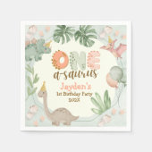 Cute Pastel Green Dinosaur One A Saurus Birthday Servet (Voorkant)