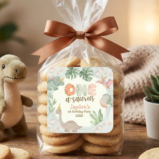 Cute Pastel Green Dinosaur One A Saurus Birthday  Vierkante Sticker