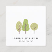 CUTE PASTEL GREEN TREE TRIO LANDSCAPAPY SERVICE VIERKANTE VISITEKAARTJE (Voorkant)