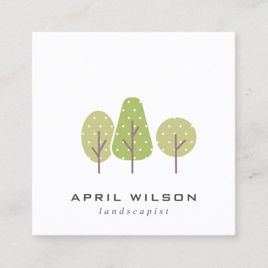 CUTE PASTEL GREEN TREE TRIO LANDSCAPAPY SERVICE VIERKANTE VISITEKAARTJE (Voorkant)