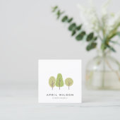 CUTE PASTEL GREEN TREE TRIO LANDSCAPAPY SERVICE VIERKANTE VISITEKAARTJE (Staand voorkant)