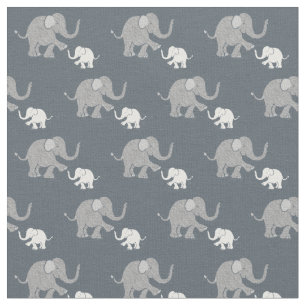 Cute Pastel Grey and White Baby Elephants Pattern Stof