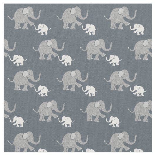 Cute Pastel Grey and White Baby Elephants Pattern Stof (Close Up)