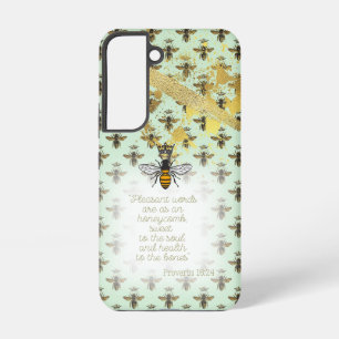 Cute Pastel Groen Gouden Bij Raster Bijbel Koningi Samsung Galaxy Hoesje