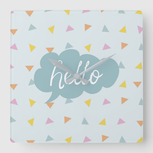 Cute Pastel Hallo Vierkante Klok (Voorkant)