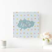 Cute Pastel Hallo Vierkante Klok (Huis)