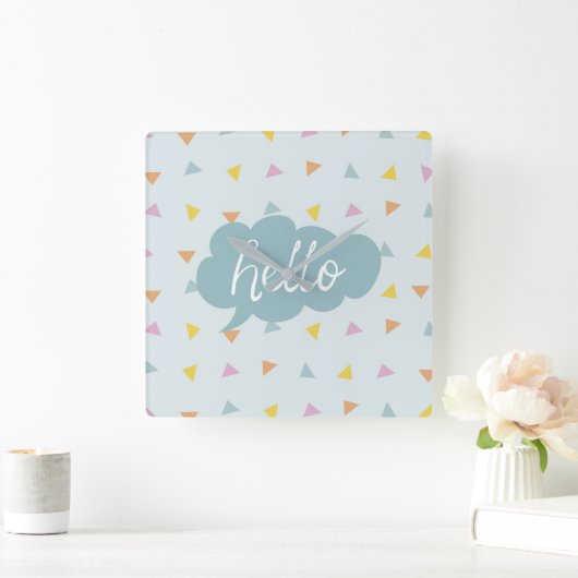 Cute Pastel Hallo Vierkante Klok (Huis)