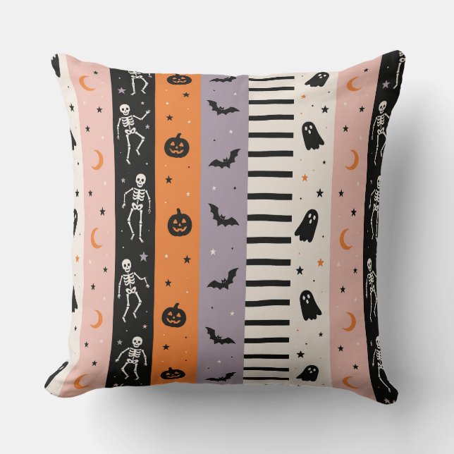 Cute Pastel Halloween Verticale Streep Worp Kussen (Voorkant)