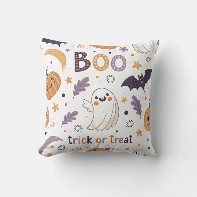 Cute Pastel Halloween Worpillow – Geesten & Pompoe Kussen (Voorkant)