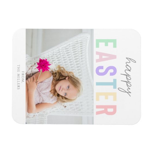Cute Pastel Happy Easter Typografie Magneet (Horizontaal)