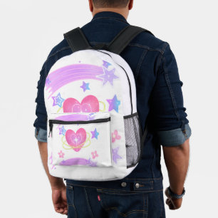 Cute Pastel Hart & Vallende Sterren Print Cut Sew Bedrukte Rugzak