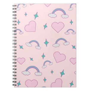 Cute Pastel Harten & Regenboog Patroon Kawaii Ro Notitieboek