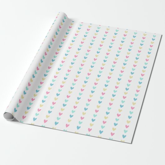 Cute Pastel Hearts Pattern Cadeaupapier (Uitgerold)