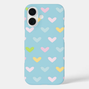 Cute Pastel Hearts Pattern Light Blue iPhone 16 Hoesje