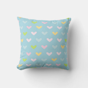 Cute Pastel Hearts Pattern Light Blue Kussen