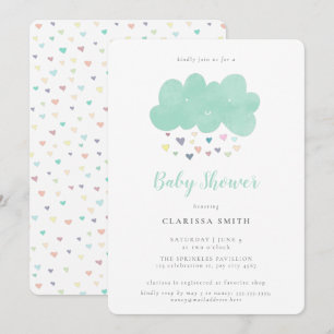Cute Pastel Hearts Rain Cloud Baby shower Kaart
