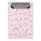 Cute Pastel Hearts & Rainbow Pattern | Kawaii Pink Mini Klembord (Voorkant)