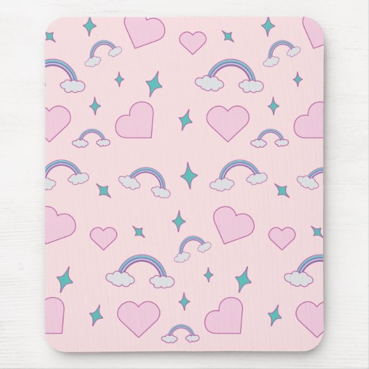 Cute Pastel Hearts & Rainbow Pattern | Kawaii Pink Muismat (Voorkant)
