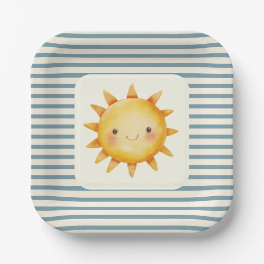Cute pastel here comes the son baby shower papieren bordje (Voorkant)