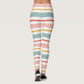 Cute Pastel Horizontal Stripes Boho Pink Teal Yell Leggings (Achterkant)