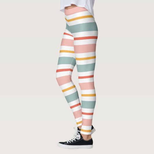 Cute Pastel Horizontal Stripes Boho Pink Teal Yell Leggings (Links)
