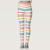 Cute Pastel Horizontal Stripes Boho Pink Teal Yell Leggings (Voorkant)
