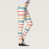 Cute Pastel Horizontal Stripes Boho Pink Teal Yell Leggings (Rechts)
