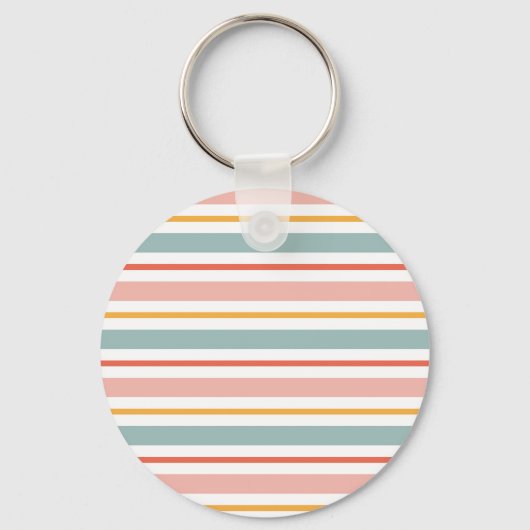 Cute Pastel Horizontal Stripes Boho Pink Teal Yell Sleutelhanger (Voorkant)