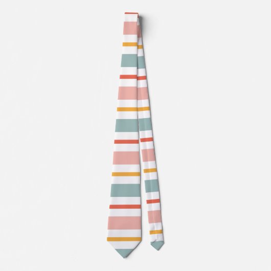 Cute Pastel Horizontal Stripes Boho Pink Teal Yell Stropdas (Voorkant)