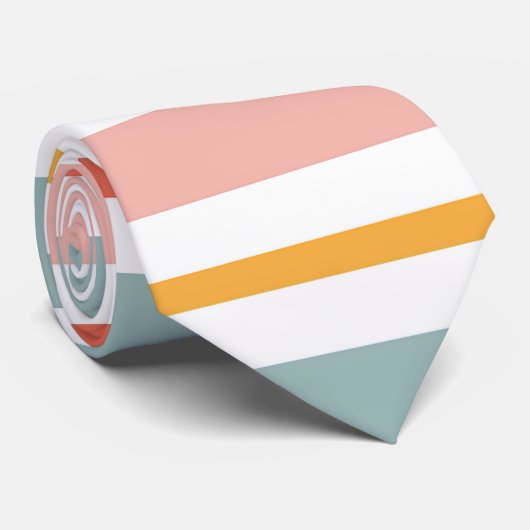 Cute Pastel Horizontal Stripes Boho Pink Teal Yell Stropdas (Opgerold)