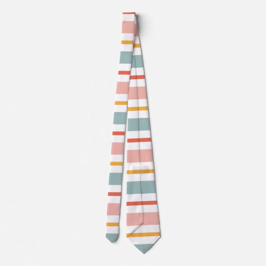 Cute Pastel Horizontal Stripes Boho Pink Teal Yell Stropdas (Achterkant)