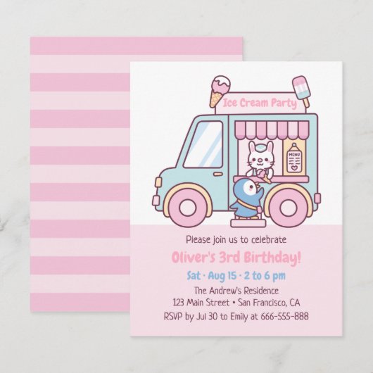 Cute Pastel Ice Cream Truck Kids Birthday Kaart (Voorkant / Achterkant)