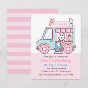 Cute Pastel Ice Cream Truck Kids Birthday Kaart