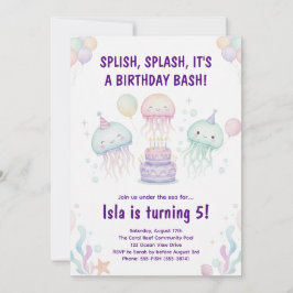 Cute Pastel Jellyfish Birthday Party Invitation Kaart