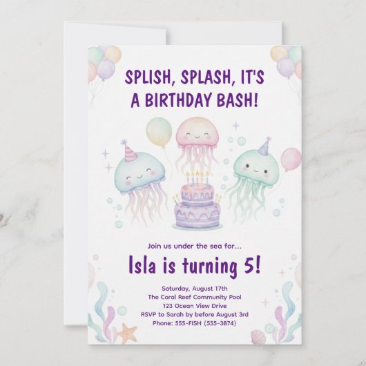 Cute Pastel Jellyfish Birthday Party Invitation Kaart (Voorkant)