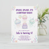 Cute Pastel Jellyfish Birthday Party Invitation Kaart (Staand voorkant)