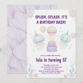 Cute Pastel Jellyfish Birthday Party Invitation Kaart (Voorkant / Achterkant)