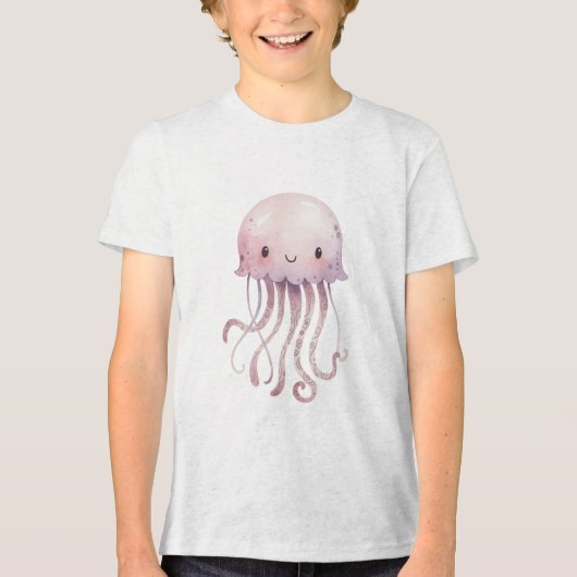 Cute Pastel Jellyfish Watercolor Tri-Blend Shirt (Voorkant)