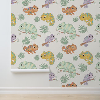 Cute Pastel Kameleon Patroon - Handgetekende Repti Behang
