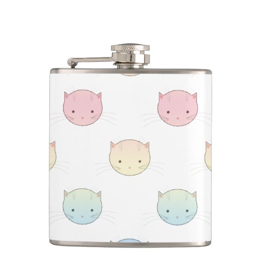 Cute Pastel Kat ziet roze Blauw Groen Geel Heupfles (Voorkant)