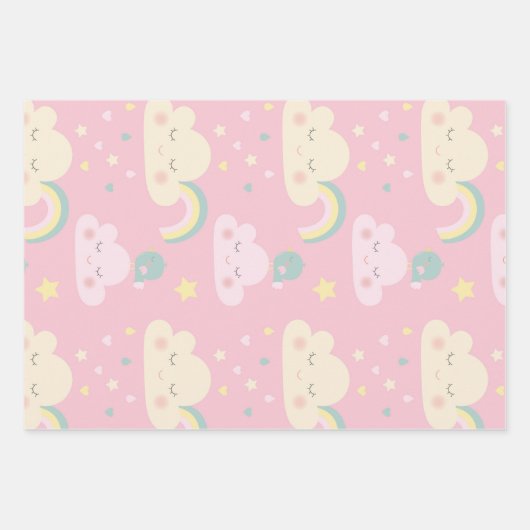 Cute Pastel Kawaii Clouds Rainbow Pattern Inpakpapier Vel (Voorkant)